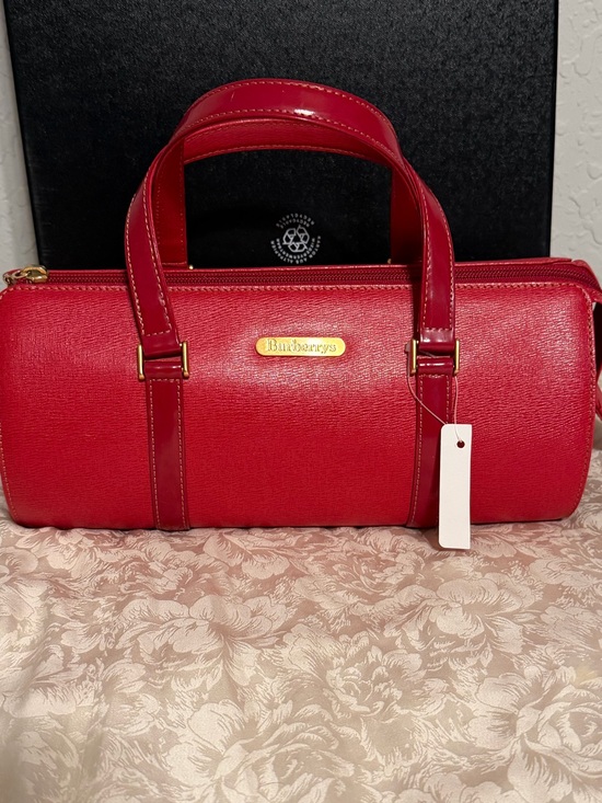 Burberry Handbags - Burberrys Red Barrel Satchel with Gold Accents